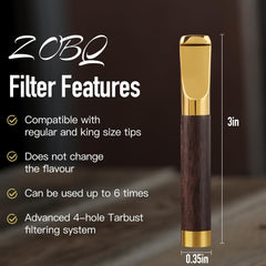 Reusable Washable Cigarette Filter,Handcrafted Wood and Metal Smoking Cigarette Filter,Never Fade，Cigarette Filter Reduces Tar and Nicotine, Birthdays, Christmas, Father Day Gift with Wooden Gift Box